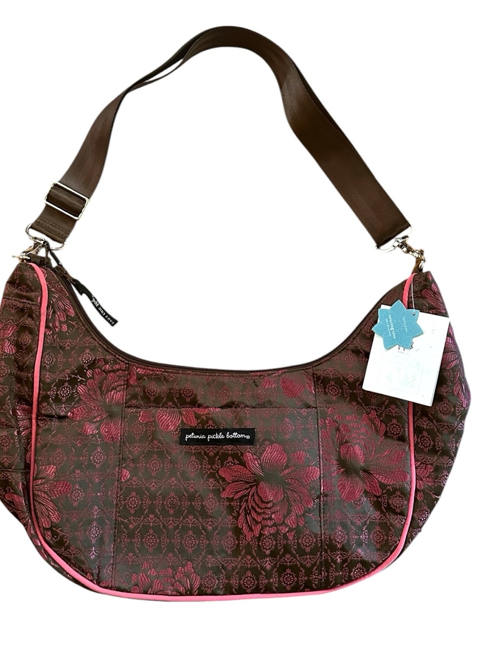 Petunia Pickle Bottom Touring Tote Baby Chic Diaper Bag Brown with Metallic Pink
